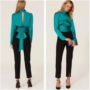 Slate & Willow Green Satin Crop Top